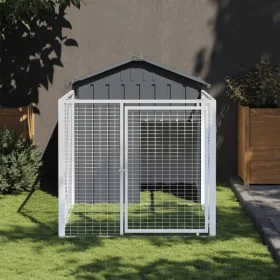 Doghouse with corral gray galvanized steel 117x201x123 cm by vidaXL, Dog kennels - Ref: Foro24-172351, Price: 219,59 €, Disco...