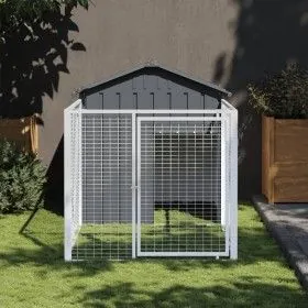 Hundehütte mit Corral grau verzinktem Stahl 117x201x123 cm von vidaXL, Hundehütten - Ref: Foro24-172351, Preis: 219,59 €, Rab...