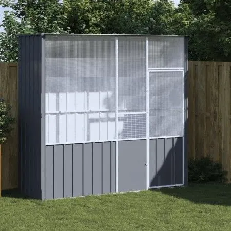 Anthrazitgrauer Vogelkäfig aus verzinktem Stahl, 215 x 78 x 200 cm von vidaXL, Füße und Vogelkäfige - Ref: Foro24-172344, Pre...