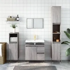 3-teiliges Badezimmermöbelset aus grauem Sonoma-Sperrholz von vidaXL, Badezimmermöbel - Ref: Foro24-3190219, Preis: 178,44 €,...