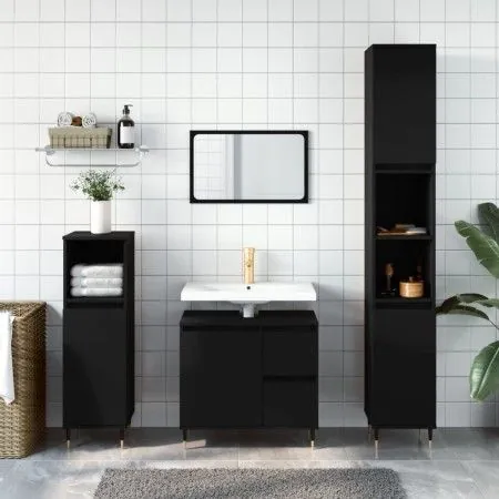 Juego de muebles de baño 3 pzas madera contrachapada negro de vidaXL, Muebles de baño - Ref: Foro24-3190214, Precio: 188,43 €...