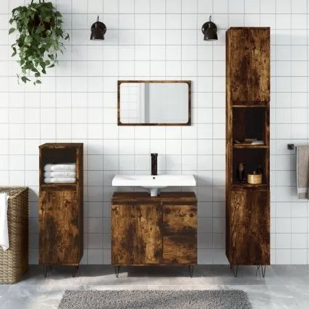 3-piece bathroom furniture set smoked oak plywood by vidaXL, Bathroom furniture - Ref: Foro24-3190226, Price: 188,34 €, Disco...
