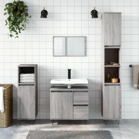 3-teiliges Badezimmermöbelset aus grauem Sonoma-Sperrholz von vidaXL, Badezimmermöbel - Ref: Foro24-3190227, Preis: 187,55 €,...