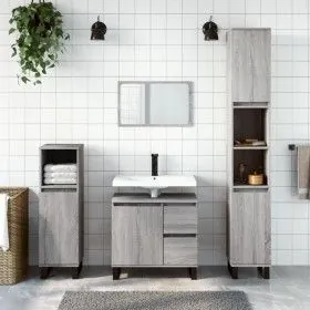 3-teiliges Badezimmermöbelset aus grauem Sonoma-Sperrholz von vidaXL, Badezimmermöbel - Ref: Foro24-3190235, Preis: 202,51 €,...