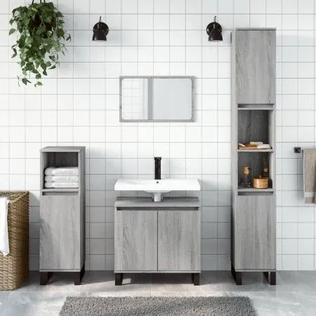 Set de muebles de baño 3 pzas madera contrachapada gris sonoma de vidaXL, Muebles de baño - Ref: Foro24-3190289, Precio: 172,...