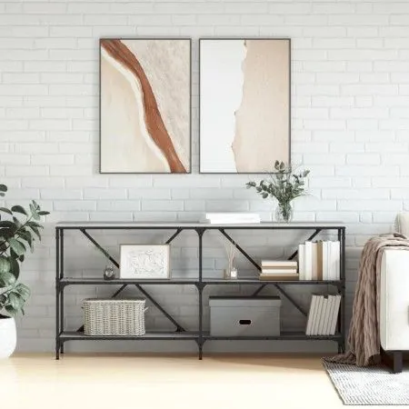 Sonoma gray engineered iron and wood console table 160x30x75cm by vidaXL, Side tables - Ref: Foro24-832851, Price: 80,45 €, D...