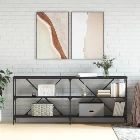 Black engineered iron and wood console table 180x30x75 cm by vidaXL, Side tables - Ref: Foro24-832853, Price: 75,26 €, Discou...