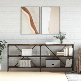 Console table iron wood engineered smoked oak 180x30x75cm by vidaXL, Side tables - Ref: Foro24-832855, Price: 80,86 €, Discou...