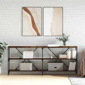 Mesa consola hierro madera ingeniería roble ahumado 180x30x75cm de vidaXL, Mesas auxiliares - Ref: Foro24-832855, Precio: 80,...