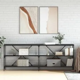 Console table iron and black engineered wood 200x30x75 cm by vidaXL, Side tables - Ref: Foro24-832858, Price: 97,49 €, Discou...