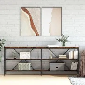 Console table iron wood engineered smoked oak 200x30x75cm by vidaXL, Side tables - Ref: Foro24-832860, Price: 87,52 €, Discou...