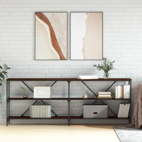Console table iron wood engineered brown oak 200x30x75 cm by vidaXL, Side tables - Ref: Foro24-832862, Price: 85,29 €, Discou...