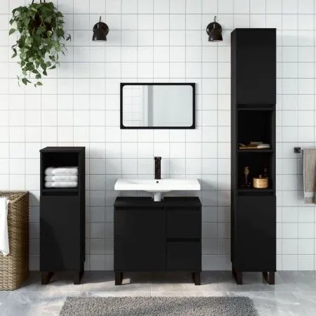 3-piece black plywood bathroom furniture set by vidaXL, Bathroom furniture - Ref: Foro24-3190230, Price: 245,16 €, Discount: %