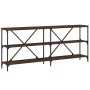 Console table iron wood engineered brown oak 180x30x75 cm by vidaXL, Side tables - Ref: Foro24-832857, Price: 78,14 €, Discou...