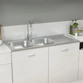 Fregadero de cocina doble seno acero inoxidable 1200x500x155 mm de vidaXL, Fregaderos - Ref: Foro24-147238, Precio: 162,12 €,...