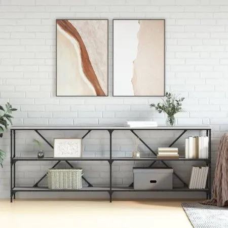 Sonoma gray engineered iron and wood console table 200x30x75cm by vidaXL, Side tables - Ref: Foro24-832861, Price: 87,93 €, D...