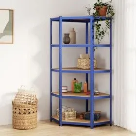 Corner shelf 5 levels plywood and blue steel by vidaXL, Industrial shelving - Ref: Foro24-152873, Price: 71,20 €, Discount: %