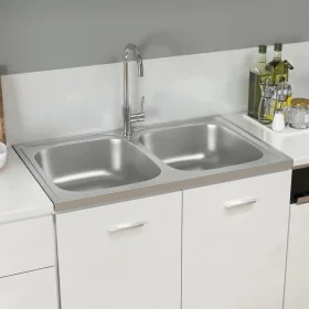 Fregadero de cocina doble seno acero inoxidable 800x500x155 mm de vidaXL, Fregaderos - Ref: Foro24-147234, Precio: 111,36 €, ...