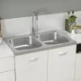 Doppelbecken-Küchenspüle aus Edelstahl, 800 x 500 x 155 mm von vidaXL, Sinkt - Ref: Foro24-147234, Preis: 111,36 €, Rabatt: %