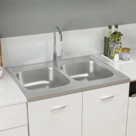 Fregadero de cocina doble seno acero inoxidable 800x600x155 mm de vidaXL, Fregaderos - Ref: Foro24-147235, Precio: 117,04 €, ...