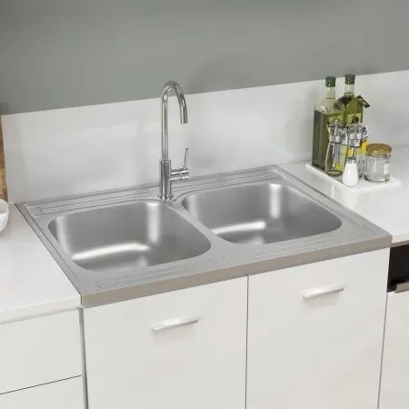 Fregadero de cocina doble seno acero inoxidable 800x600x155 mm de vidaXL, Fregaderos - Ref: Foro24-147235, Precio: 121,38 €, ...