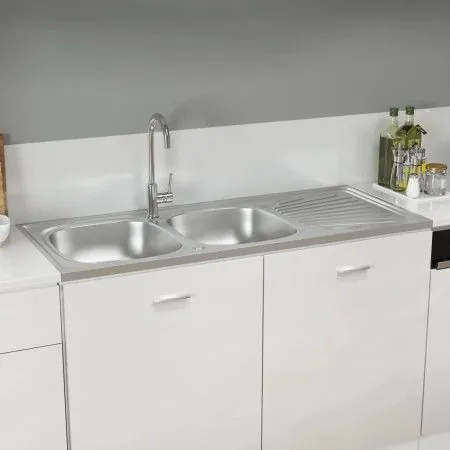 Doppelbecken-Küchenspüle aus Edelstahl, 1200 x 600 x 155 mm von vidaXL, Sinkt - Ref: Foro24-147239, Preis: 157,78 €, Rabatt: %