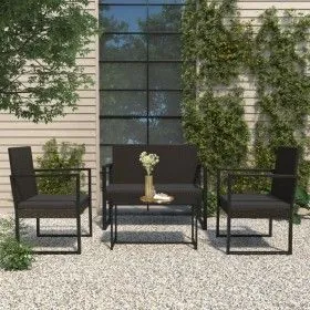 Gartenset mit Kissen 4-teilig aus schwarzem synthetischem Rattan von vidaXL, Outdoor-Sofas - Ref: Foro24-319199, Preis: 219,1...