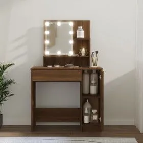 Schminktisch mit LED, braune Eiche, 86,5 x 35 x 136 cm von vidaXL, Schlafzimmerkommoden - Ref: Foro24-820486, Preis: 97,49 €,...