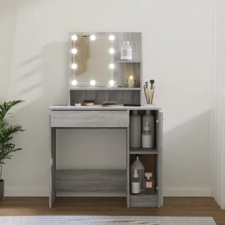 Tocador con LED gris sonoma 86,5x35x136 cm de vidaXL, Tocadores para dormitorios - Ref: Foro24-820485, Precio: 94,68 €, Descu...
