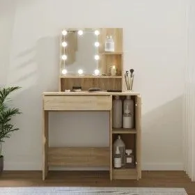 Dressing table with LED Sonoma oak color 86.5x35x136 cm by vidaXL, Bedroom Dressers - Ref: Foro24-808813, Price: 116,86 €, Di...