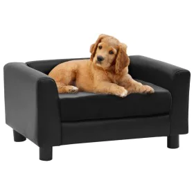 Plush and black synthetic leather dog sofa 60x43x30 cm by vidaXL, Beds for dogs - Ref: Foro24-170960, Price: 76,35 €, Discoun...
