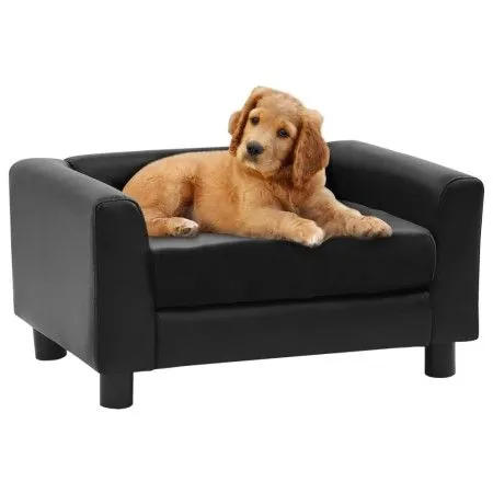 Plush and black synthetic leather dog sofa 60x43x30 cm by vidaXL, Beds for dogs - Ref: Foro24-170960, Price: 73,42 €, Discoun...
