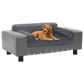 Gray plush and synthetic leather dog sofa 81x43x31 cm by vidaXL, Beds for dogs - Ref: Foro24-170953, Price: 75,27 €, Discount: %