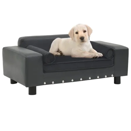 Dark gray plush and synthetic leather dog sofa 81x43x31cm by vidaXL, Beds for dogs - Ref: Foro24-171044, Price: 95,48 €, Disc...