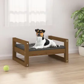 Solid pine wood dog bed in honey brown color, 55.5x45.5x28 cm by vidaXL, Beds for dogs - Ref: Foro24-821470, Price: 34,64 €, ...