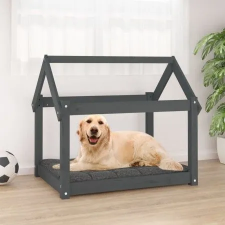 Cama para perros madera maciza de pino gris 81x60x70 cm de vidaXL, Camas para perros - Ref: Foro24-822209, Precio: 48,29 €, D...