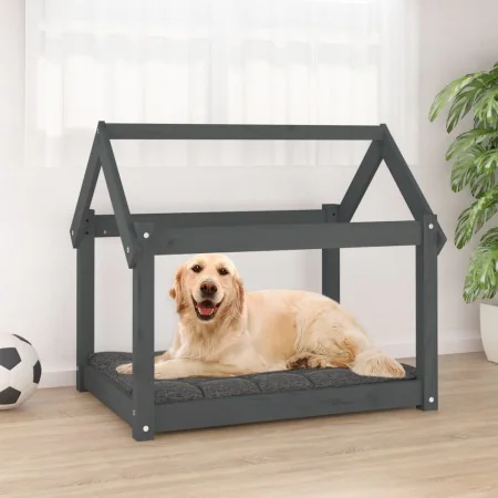 Hundebett aus massivem, grauem Kiefernholz, 81 x 60 x 70 cm von vidaXL, Betten für Hunde - Ref: Foro24-822209, Preis: 48,29 €...