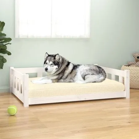 Hundebett aus massivem weißem Kiefernholz, 105,5 x 75,5 x 28 cm von vidaXL, Betten für Hunde - Ref: Foro24-833258, Preis: 74,...