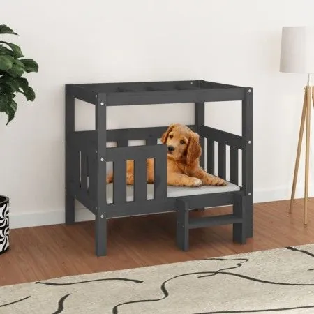 Cama para perros madera maciza de pino gris 75,5x63,5x70 cm de vidaXL, Camas para perros - Ref: Foro24-822379, Precio: 77,52 ...