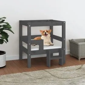 Hundebett aus massivem, grauem Kiefernholz, 55,5 x 53,5 x 60 cm von vidaXL, Betten für Hunde - Ref: Foro24-822369, Preis: 54,...