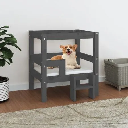 Dog bed solid gray pine wood 55.5x53.5x60 cm by vidaXL, Beds for dogs - Ref: Foro24-822369, Price: 54,49 €, Discount: %