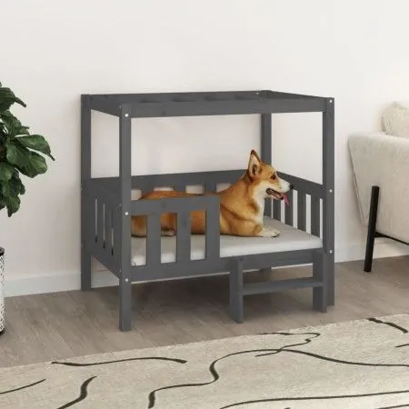 Cama para perros madera maciza de pino gris 95,5x73,5x90 cm de vidaXL, Camas para perros - Ref: Foro24-822384, Precio: 102,66...