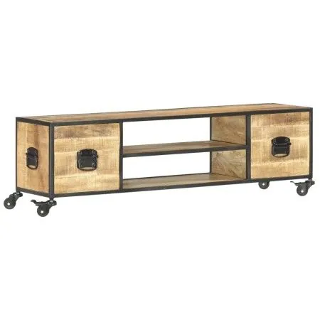 Mueble de TV de madera maciza de mango 130x30x39 cm de vidaXL, Muebles TV - Ref: Foro24-286377, Precio: 189,63 €, Descuento: %