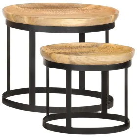 Round side tables 2 pcs solid mango wood and steel by vidaXL, Side tables - Ref: Foro24-286470, Price: 181,60 €, Discount: %