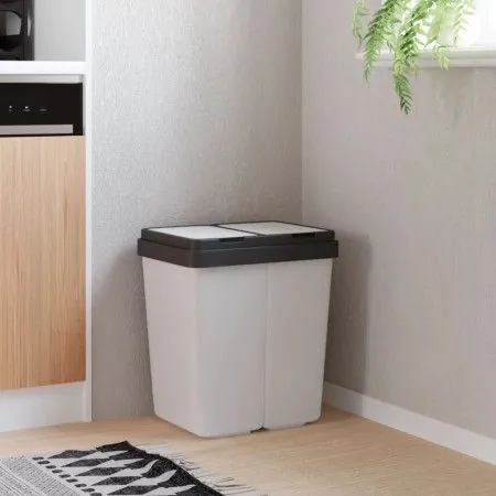 Double white trash can 2x25 L by vidaXL, Garbage cans and trash cans - Ref: Foro24-154981, Price: 53,36 €, Discount: %