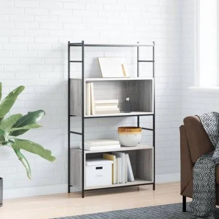 Sonoma gray engineering wood iron shelf 80x30x145.5 cm by vidaXL, Bookcases and shelves - Ref: Foro24-832801, Price: 56,56 €,...