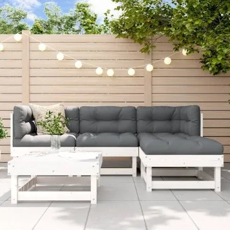 Juego de muebles jardín 5 piezas y cojines madera maciza blanco de vidaXL, Conjuntos de jardín - Ref: Foro24-3185788, Precio:...