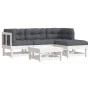 Juego de muebles jardín 5 piezas y cojines madera maciza blanco de vidaXL, Conjuntos de jardín - Ref: Foro24-3185788, Precio:...