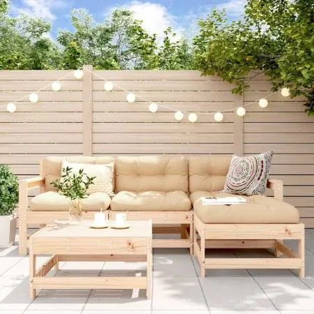 5-piece garden furniture set and solid wood cushions by vidaXL, Garden sets - Ref: Foro24-3185794, Price: 358,90 €, Discount: %