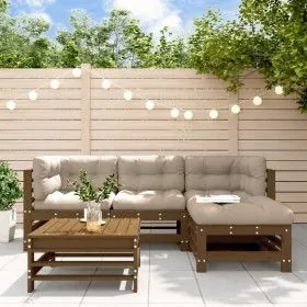 Gartenmöbel-Set 5-teilig und honigbraune Massivholzkissen von vidaXL, Gartensets - Ref: Foro24-3185804, Preis: 506,82 €, Raba...
